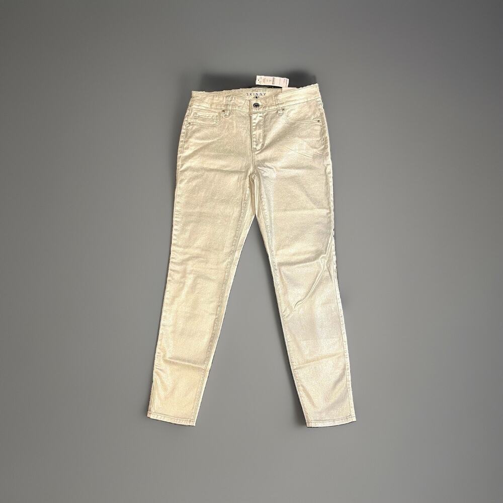 NWT White House Black Market Women’s Silver Metallic Skinny Jeans Stretch